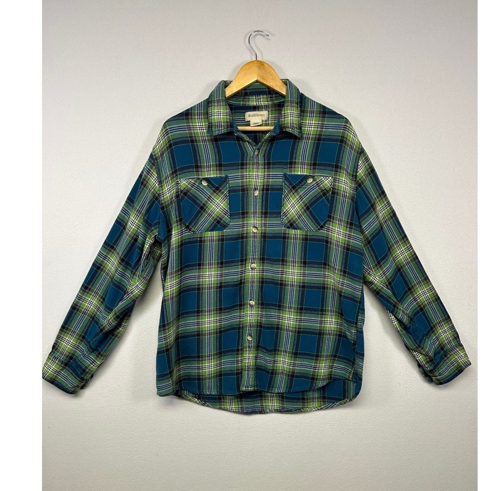 Lumberjack Gorpcore RuffHewn‎ Mens L Blue Green Plaid Cotton Flannel Button Down
